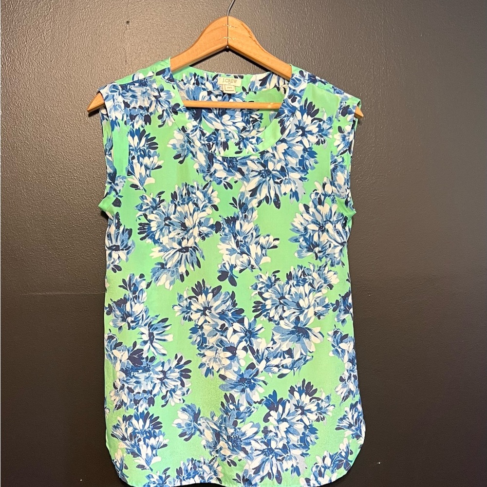 J. Crew Green and Blue Floral Blouse